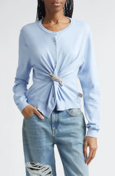 Area Crystal Knot Cotton & Cashmere Cardigan In Blue
