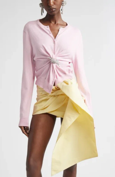 Area Crystal Knot Cotton & Cashmere Cardigan In Pink