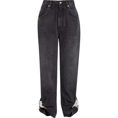 Area Crystal Knot Straight Leg Jeans In Black