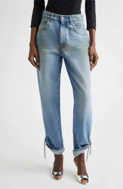 Area Crystal Knot Straight Leg Jeans In Blue