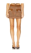 Area Crystal-button Check Mini Skirt In Brown