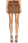 Area Crystal-button Check Mini Skirt In Caramel Mulit