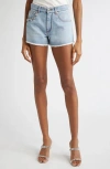 Area Crystal Pocket Denim Cutoff Shorts In Light Blue