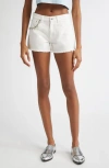 Area Crystal Pocket Denim Cutoff Shorts In White