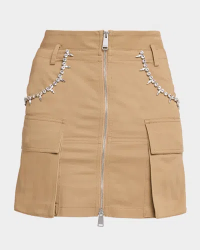Area Crystal Pocket Cargo Miniskirt Tan In Gold