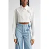 Area Crystal Rosette Crop Poplin Button-up Shirt In Off White