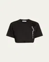 Area Crystal Rosette Cropped T-shirt In Black
