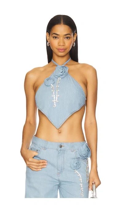 Area Topwear In Blue Cotton In Super Light Blue