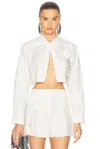 Area Crystal Rosette Poplin Cropped Shirt In Off White