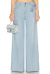Area Crystal Rosette Wide Leg Jeans In Super Light Blue