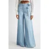 Area Crystal Rosette Wide Leg Jeans In Super Light Blue