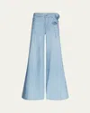 Area Crystal Rosette Wide Leg Jeans In Super Light Blue