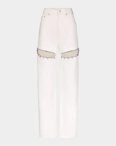 AREA CRYSTAL SLIT STRAIGHT-LEG JEANS