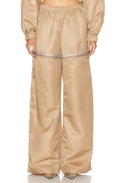 Area Tan Crystal Slit Track Pants In Camel