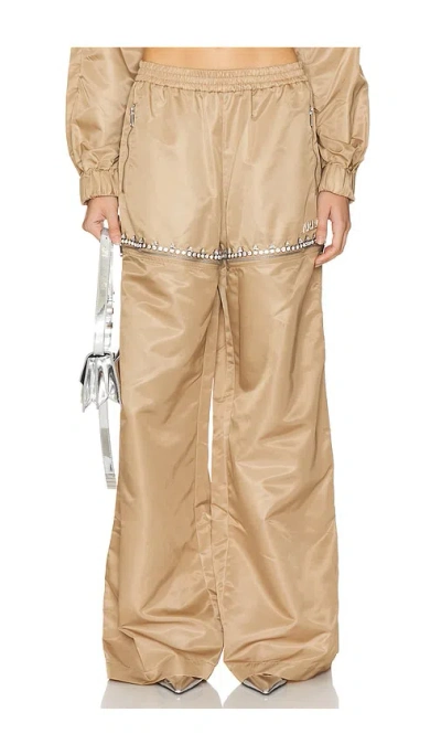 Area Tan Crystal Slit Track Pants In Camel