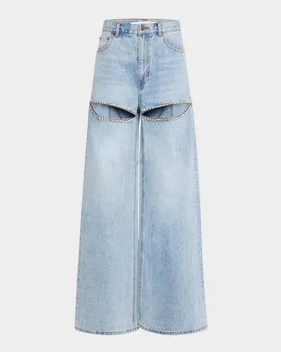 Area Crystal-embellished Cutout High-rise Wide-leg Jeans In Light Blue