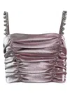 Area Crystal Spike Ruched Top In Pink And Silver