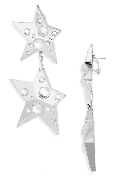 Area Silver Crystal Star Drop Earrings