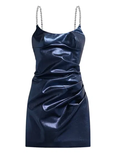 Area Crystal-strap Metallic Mini Dress In Blue