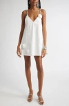 Area Crystal Strap Rosette Cotton Poplin Minidress In Off White
