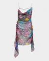 Area Crystal Strappy Ruched Tulle Mini Dress In Multi