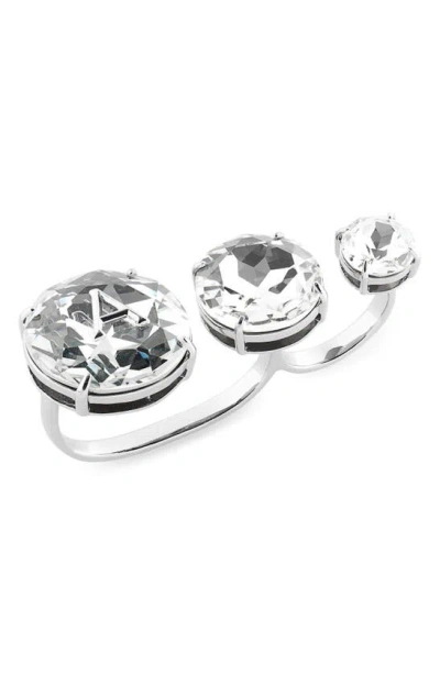 Area Crystal-embellished Double Ring In Crystal/ Shiny Silver