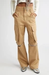 Area Crystal Trim Slit Cargo Pants In Brown