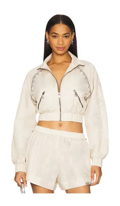 Area Crystal Trim Track Jacket In 奶油色