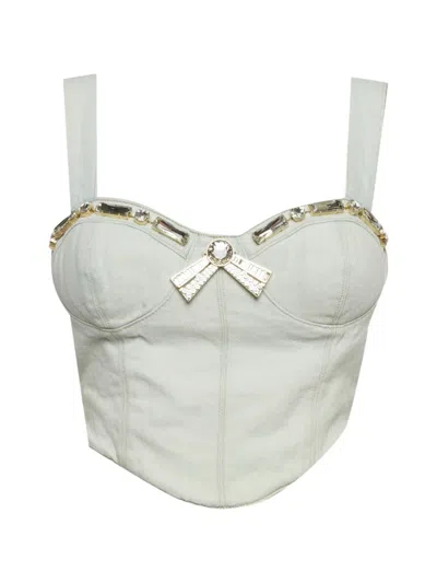 Pre-owned Area Crystal-embellished Bustier Crop Top In Blue