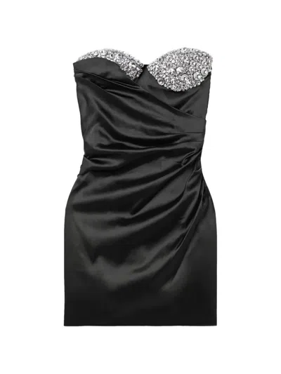 Area Crystal-embellished Draped Mini Dress In Black