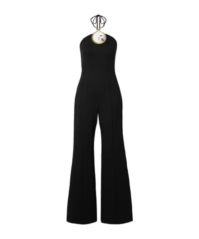 Area Crystal-embellished Halterneck Jumpsuit In Black