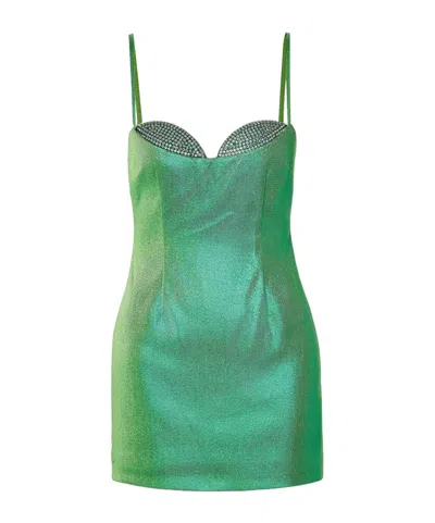 Area Crystal-embellished Metallic Jersey Mini Dress In Green