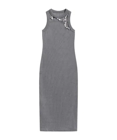 Area Crystal-embellished Ribbed Midi Dress In Multi