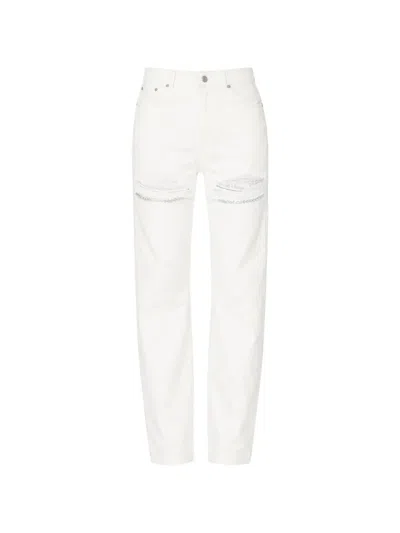 Area Crystal-embellished Ripped Jeans In White
