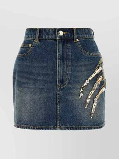 Area Cut-out Embellished Denim Skirt In Blue