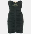 Area Ruched Strapless Mini Dress With Heart Detail In Green