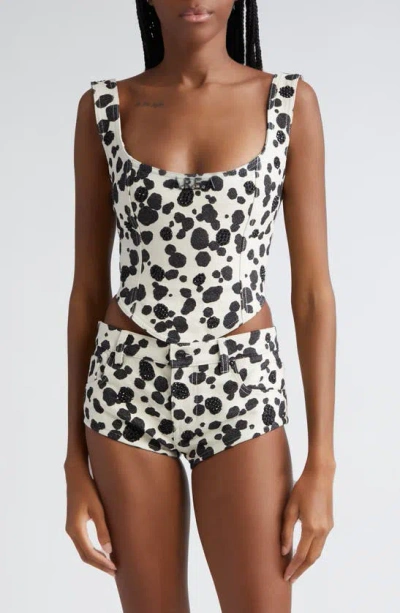 Area Dalmatian-print Denim Corset Top In Black/ Off White