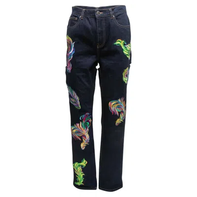 Pre-owned Area Dark Wash & Multicolor  Embroidered Cutout Jeans Size Us 4 In Black