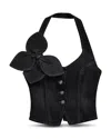 Area Denim Bow Halter Top In Black