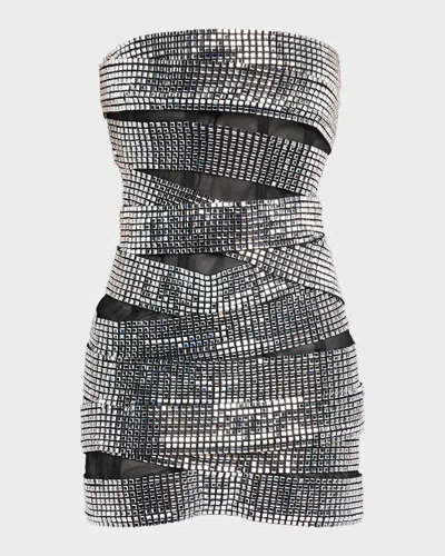 Area Disco Ball Strapless Mini Bustier Dress In Silver