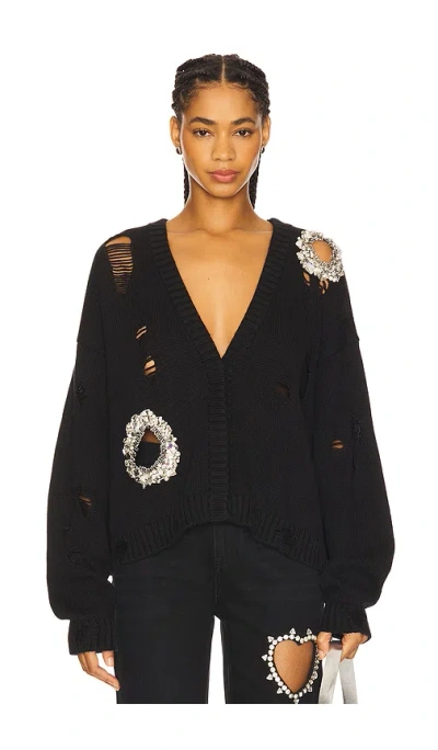 Area Distressed Crystal Cardigan In Black
