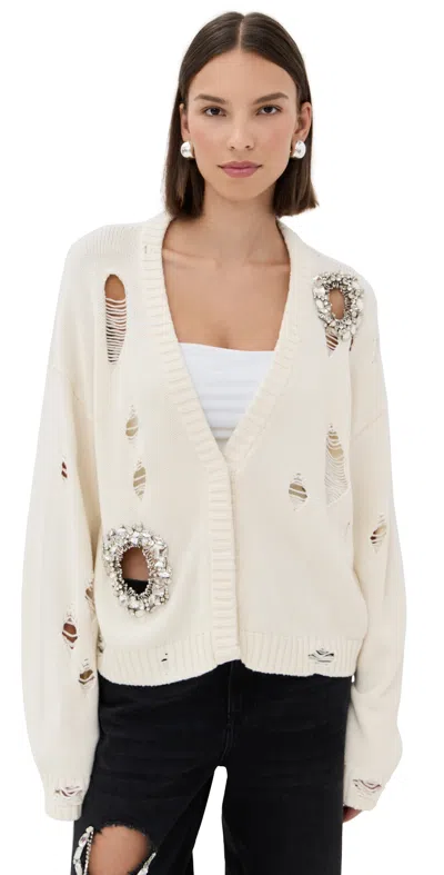 Area Crystal-embellished Cotton And Cashmere Cardigan In Neutral