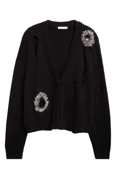 Area Distressed Crystal Cotton & Cashmere Cardigan In Black