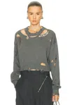 Area Crystal Distressed Crop Cashmere Sweater In Gray