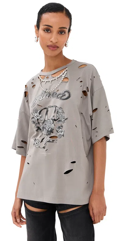 Area Distressed Crystal Embellished Graphic T-shirt Iron In Gray