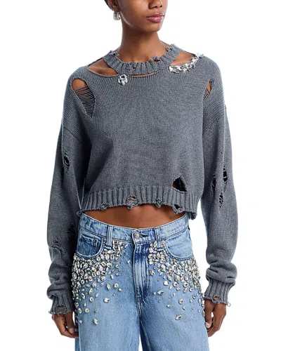 Area Distressed Crystal Embellished Sweater In Gray