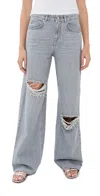 Area Distressed Crystal Relaxed Slit Jeans Light Grey In Gray