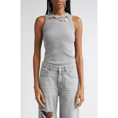 Area Distressed Crystal Rib Tank In Gray