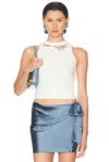 Area Distressed Crystal Ribbed Knit Tank Top In White