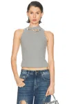 Area Distressed Crystal Ribbed Knit Tank Top In Gray